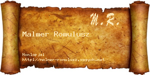 Malmer Romulusz névjegykártya